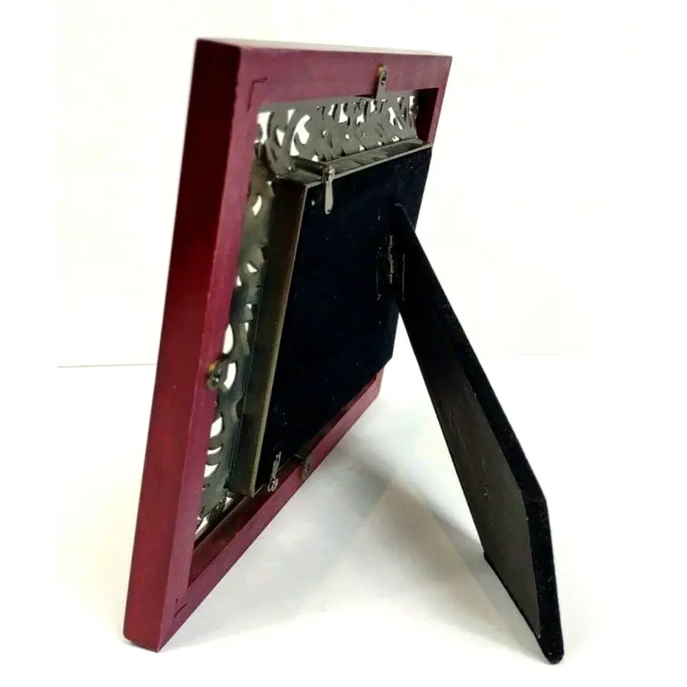 Vintage Cherry Wood Divided Photo Frame Connoisseur Fleur De Lis 2.5” x 3.5”